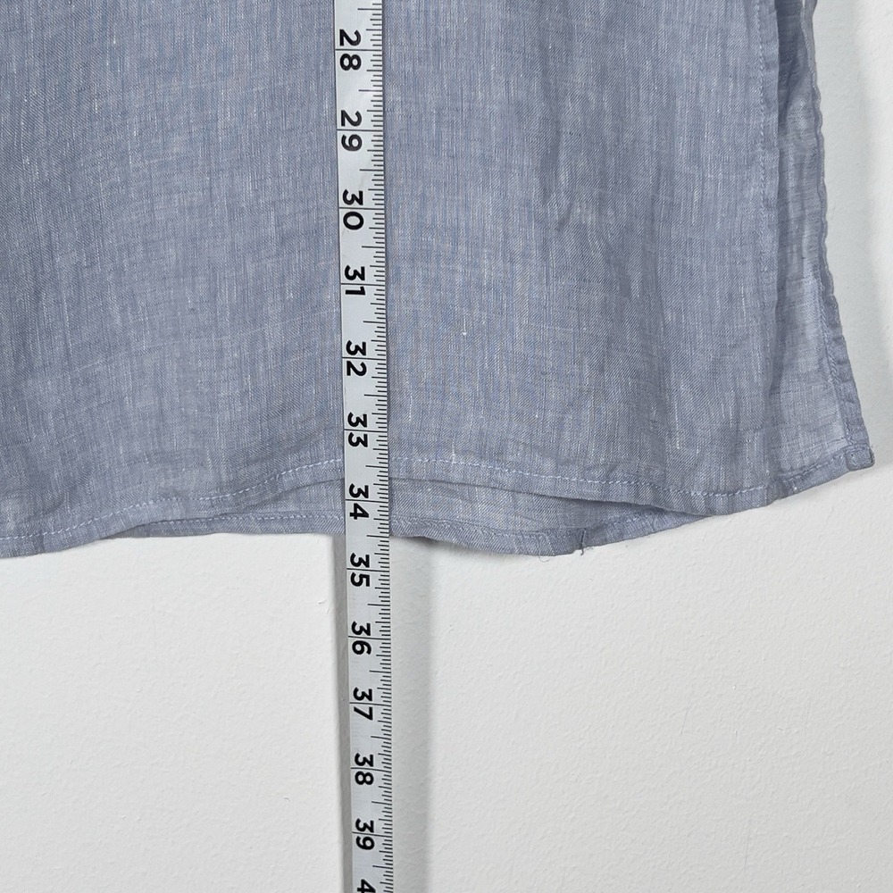 Tahari 100% Linen Tunic Shirt Womens Sz L Blue Roll Tab Sleeves Relaxed - Picture 12 of 12
